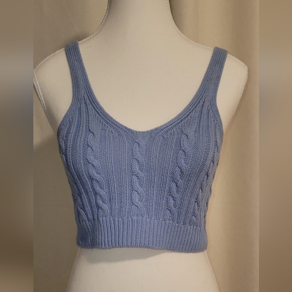 Blue Cable Knit Crop Top - Picture 1 of 2